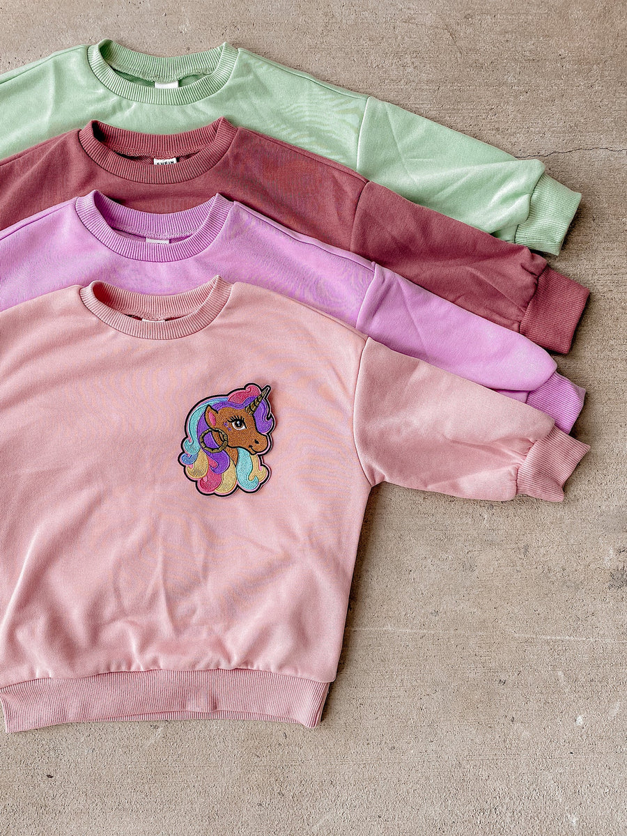 Kids Brown Unicorn Oversized Sweatshirt