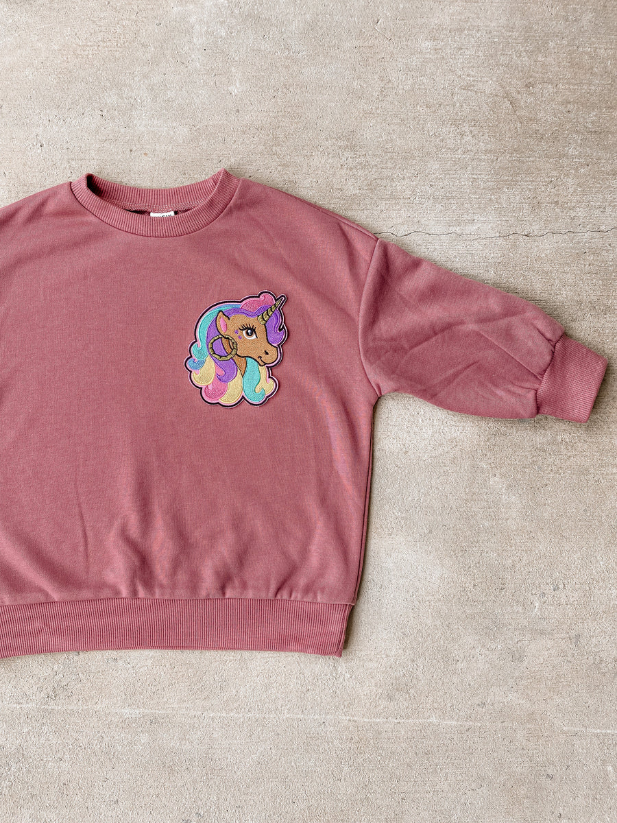 Kids Brown Unicorn Oversized Sweatshirt