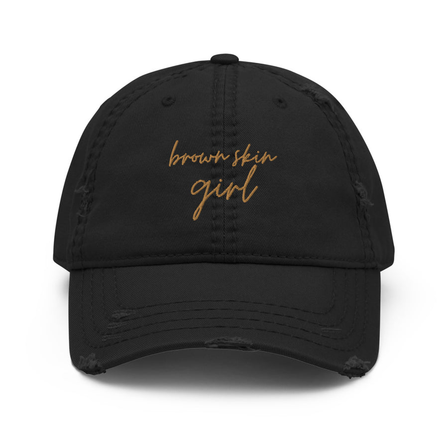Brown Skin Girl Black Distressed Mom Hat