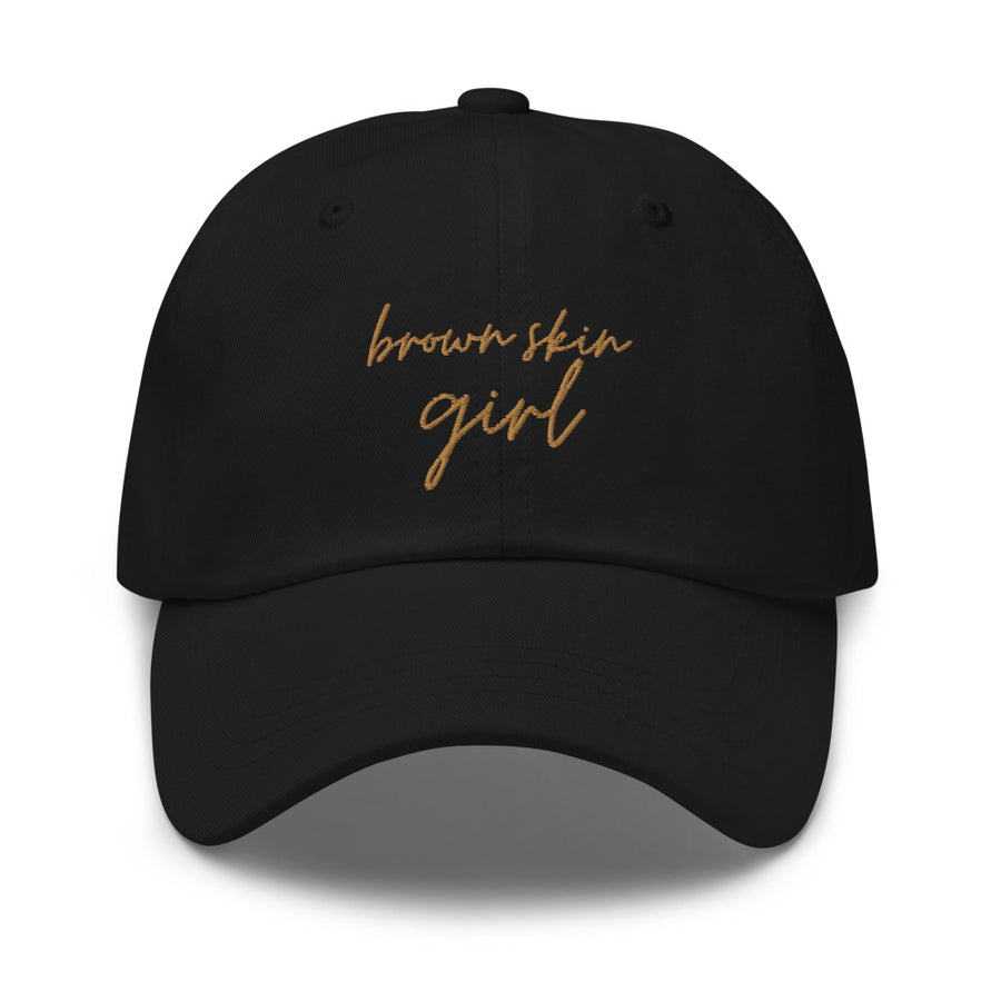 Brown Skin Girl Black Embroidered Mom Hat