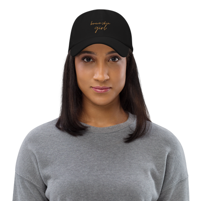 Brown Skin Girl Black Embroidered Mom Hat