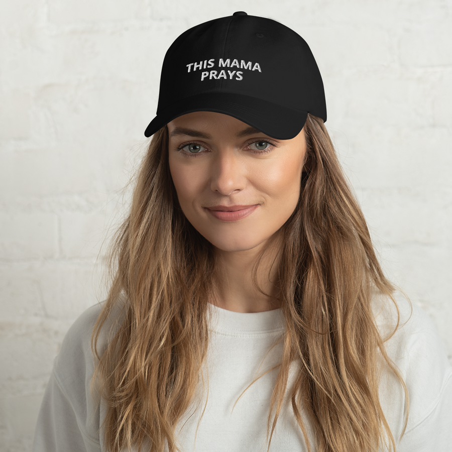 This Mama Prays Black Embroidered Mom Hat