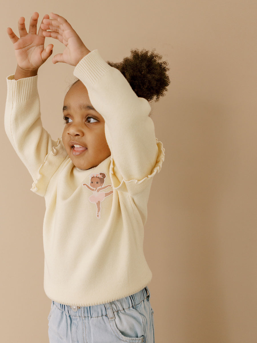 Kids Skin Tone Ballerina Ivory Ruffle Trim Sweater [PREORDER]