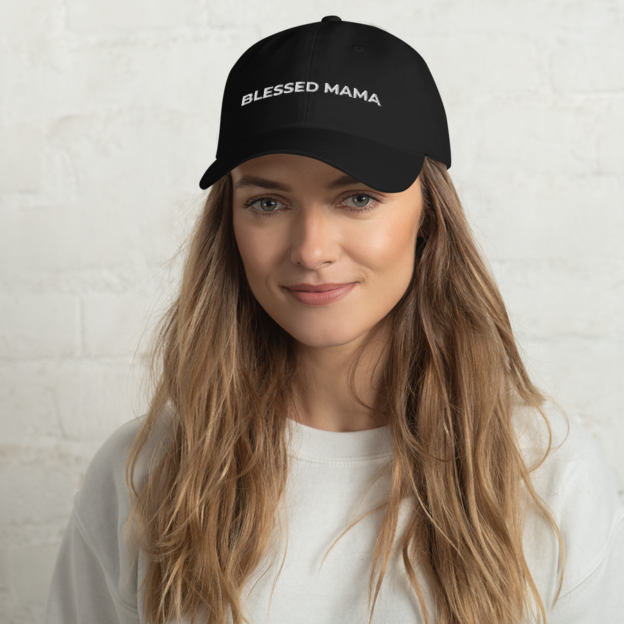 Blessed Mama Black Embroidered Mom Hat