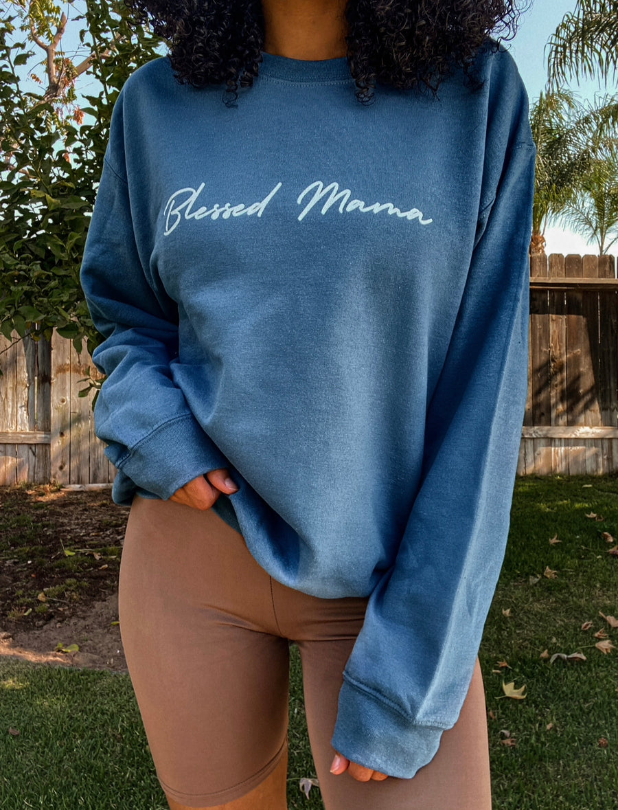 Blessed Mama + Blessed Babe Indigo Sweatshirt Set