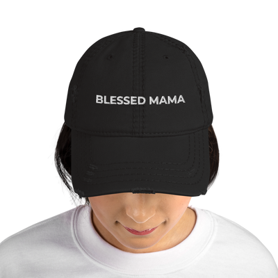 Blessed Mama Black Distressed Mom Hat