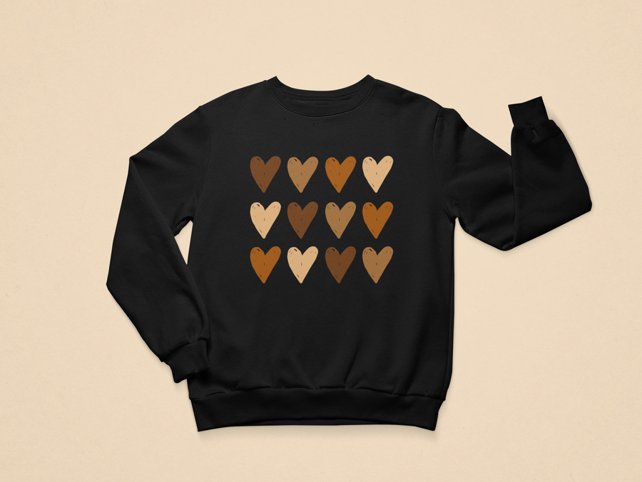 Hearts Multicolor Black Sweatshirt Set