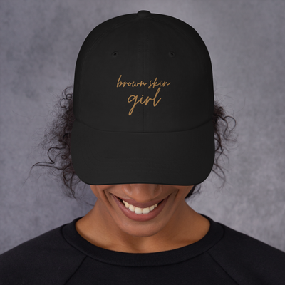 Brown Skin Girl Black Embroidered Mom Hat