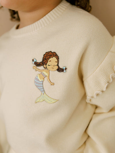 Kids Brown Mermaid Ivory Ruffle Trim Sweater [PREORDER]