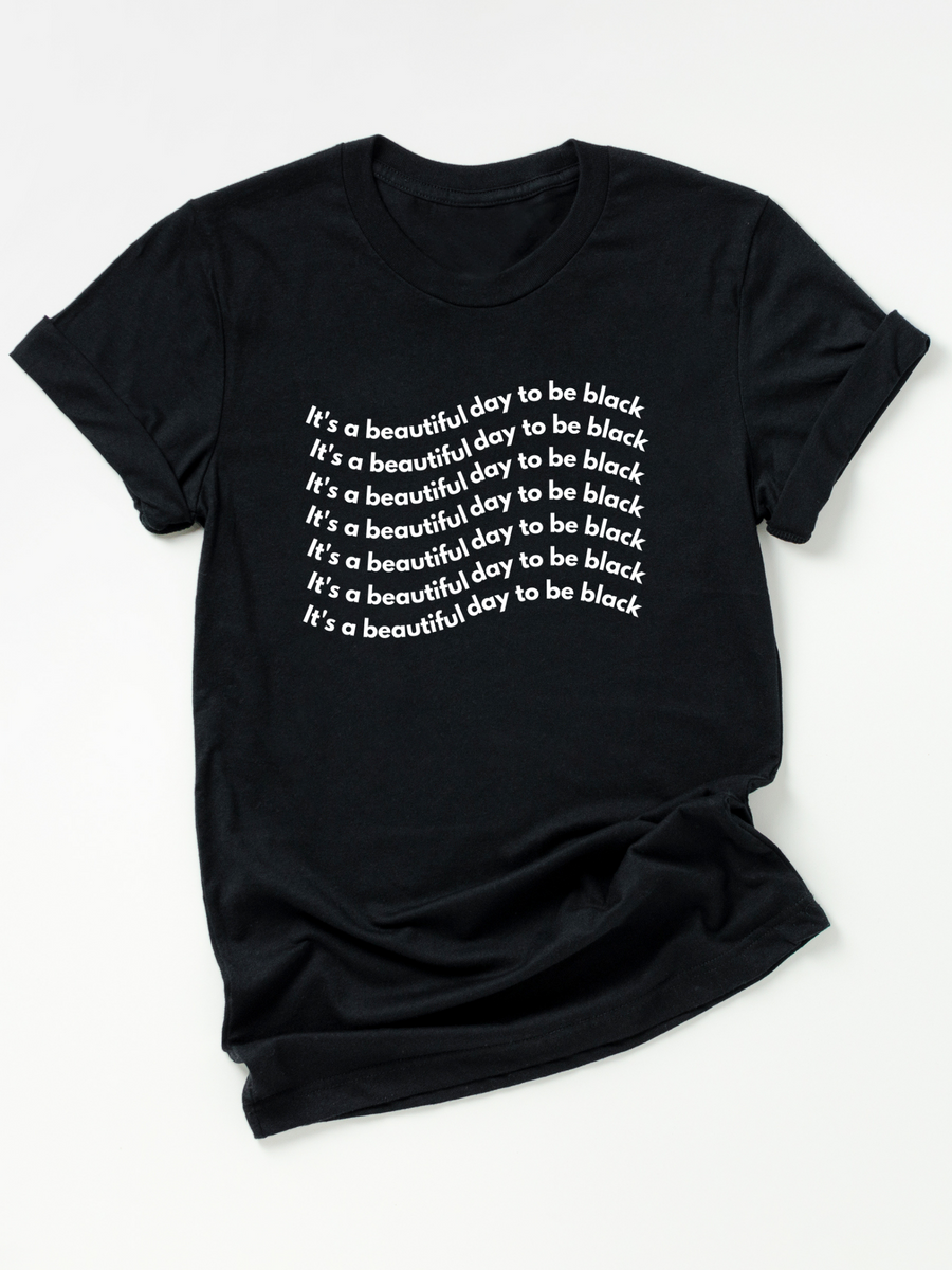 Adult It’s A Beautiful Day To Be Black Wavy Crew Neck